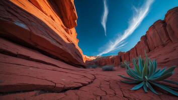 Red Rock Landscape with Blue Sky and Plant photo