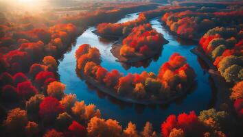 Autumn River Bend Aerial View photo