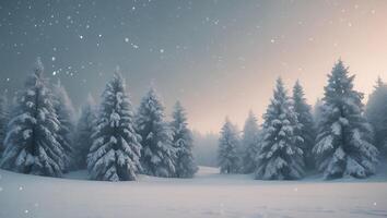 Snowy Pine Tree Landscape on Winter Day photo