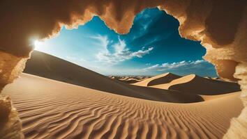 Desert Sand Dune and Blue Sky Landscape photo