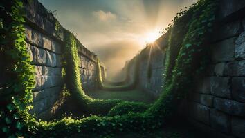 Stone Walls Overgrown with Ivy Under Sunlight photo