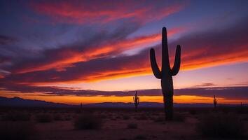 Desert Cactus at Sunset with Colorful Sky in Arizona photo