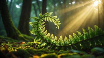 Fern Leaf in Forest with Sunlight photo