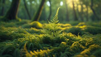 Fern in Forest with Sunlight photo
