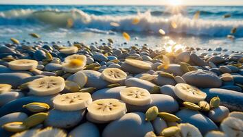 Banana Slice on Stone Beach Near Ocean photo