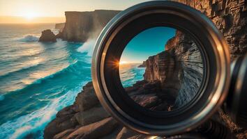 Observing Coastal Cliffs at Sunset Through a Lens Beautiful Ocean View photo