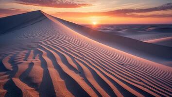 Sand Dune Landscape at Sunset with Ripples and Warm Colors photo