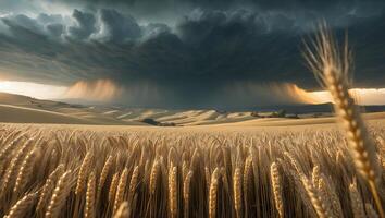 Wheat Field Under Stormy Sky Showers of Light and Rain photo