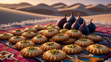 Cookies and Figs on a Rug in Desert Sands at Sunset photo