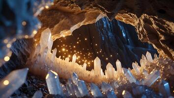 Crystals Glowing in a Cave Light Sparkling with Magic photo