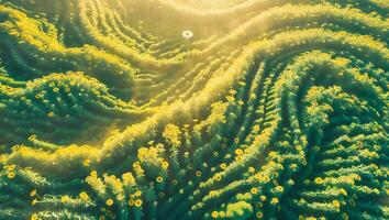 Blooming Meadow with Sunlit Rows and a Single Daisy Flower photo