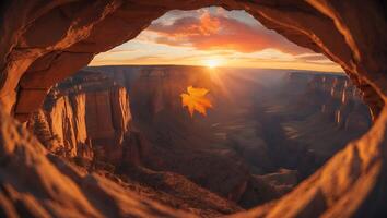 Grand Canyon Vista at Sunrise with a Floating Maple Leaf photo