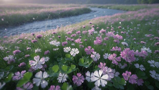 Flower Meadow with Stream in Spring photo