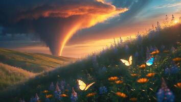 Tornado and Butterflies in a Colorful Landscape photo