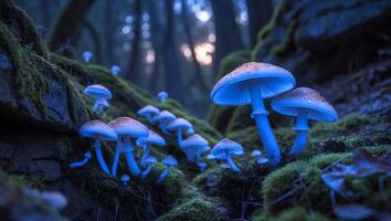 Mushrooms in the forest at dusk photo