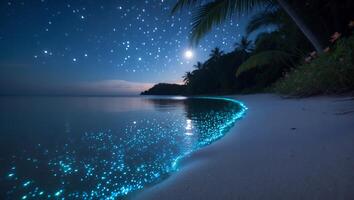 Glowing Ocean Beach Night Starry Sky photo