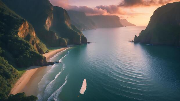 Coastal Scenery with Mountain and Ocean photo