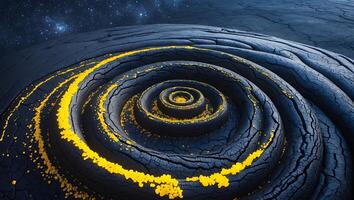 Abstract Spiral Surface with Yellow Specks and Dark Cracks photo