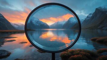 Lake and Mountain View Through a Circle photo