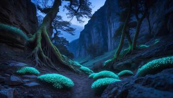 Glowing Moss in Mountain Canyon Landscape photo