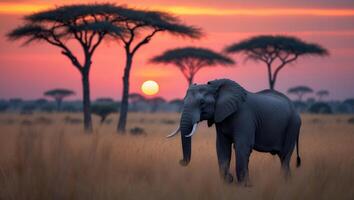 Elephant in African Savannah at Sunset photo