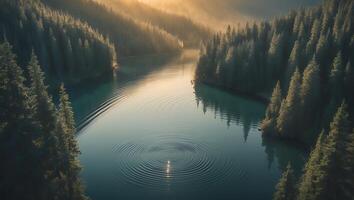 Lake Ripples and Forest Landscape Scene photo