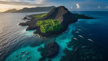 Island with Dolphins, Aerial View photo