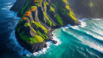 Scenic Cliffside Island with Turquoise Ocean Waves photo