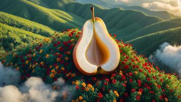 Halved Pear on Flower Hill in Green Valley photo
