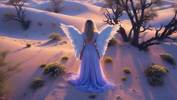 Angel Wings in Desert Landscape at Sunset photo