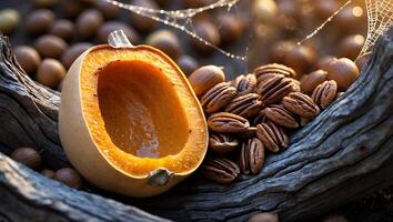 Half Butternut Squash with Pecans and Oak Nuts photo