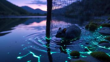 Rat in Water by Lake at Dusk photo