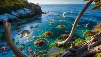 Coastal View of Turquoise Water with Rocks and Sea Life photo