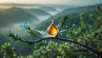 Resin Drop on Branch with Spiderweb and Butterfly photo