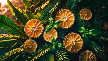Sliced Lemon with Fern and Basil photo