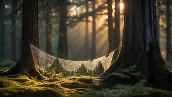 Spiderweb Hanging Between Trees in the Forest photo