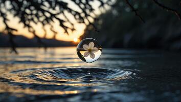 A flower floating in a water drop photo