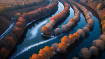 River with Autumn Trees Landscape Aerial View photo