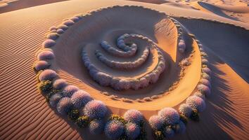 Sand Dune Spiral with Vegetation in Arid Landscape photo