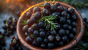 Fresh Currant in Bowl with Rosemary photo