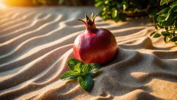 Pomegranate with Mint on Sand photo
