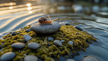 Snail Resting on Stone in Nature photo