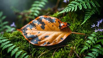 Ladybug on Leaf in a Forest photo