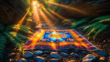 Rug in Forest with Sun Rays photo