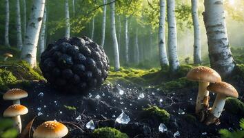 Truffle and Mushroom Discovery in a Mystical Forest Environment photo