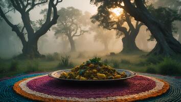 Food Plate Outdoor Forest Background photo