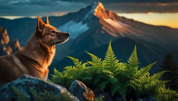 Dog on Mountain View Point at Sunset photo