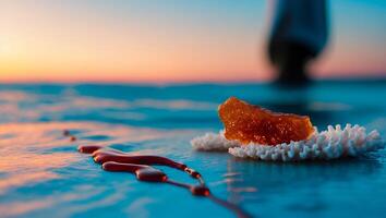 Coastal Scene with Amber Stone Coral and Dark Liquid Splatter photo