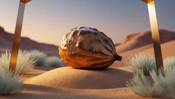 Desert Fruit Still Life with Dunes and Golden Frame Elements photo