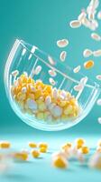 Corn and beans in a glass bowl, falling in the studio, for use in nutrition or food related materials photo